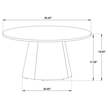 Franklin coffee table in living room showing round shape and clean footprint
