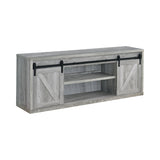 Brockton 71-inch Grey Driftwood TV Console close-up sliding doors
