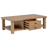 Beasley coffee table drawer detail with black hardware