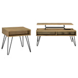 Fanning coffee table lift-top open position