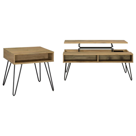 Fanning coffee table lift-top open position