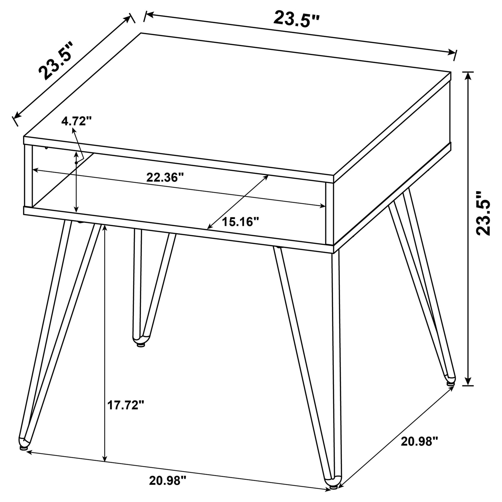 Top view of Fanning lift top coffee table