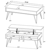 Fanning end table showing surface and shelf