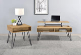 Fanning Lift Top Storage Coffee Table with lift-top partially open revealing storage compartments