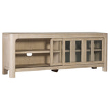 Side view of Solano 71-inch TV stand in weathered mango