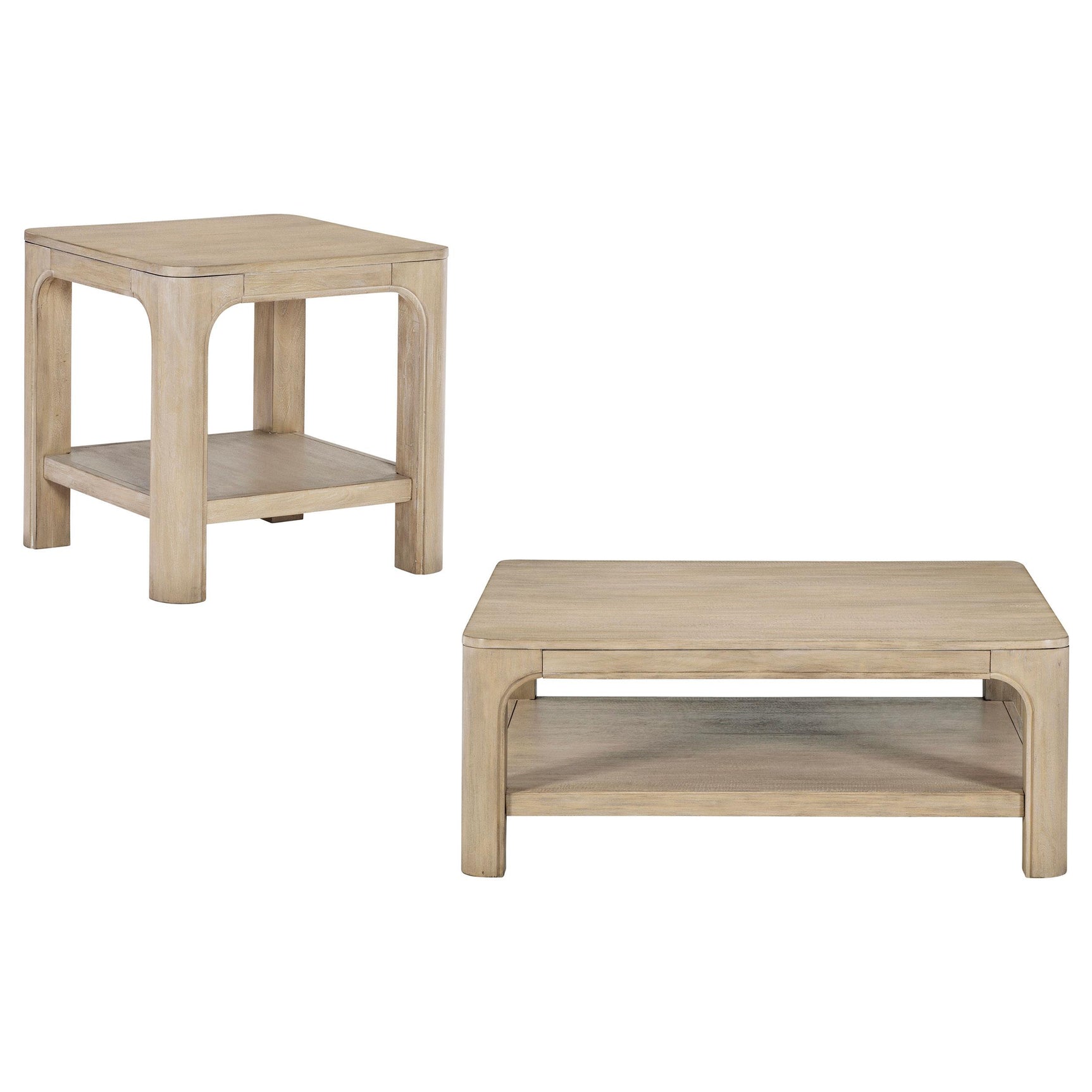 Solano coffee table side view highlighting arched leg profile
