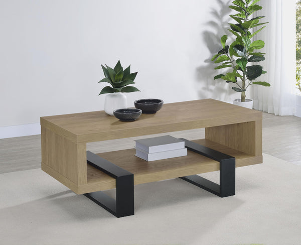 Dinard latte coffee table black metal legs detail