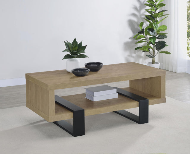 Dinard latte coffee table black metal legs detail