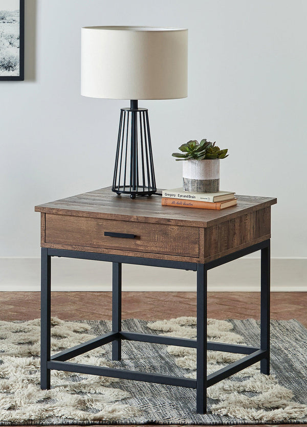 Byers Square End Table drawer open showing storage space