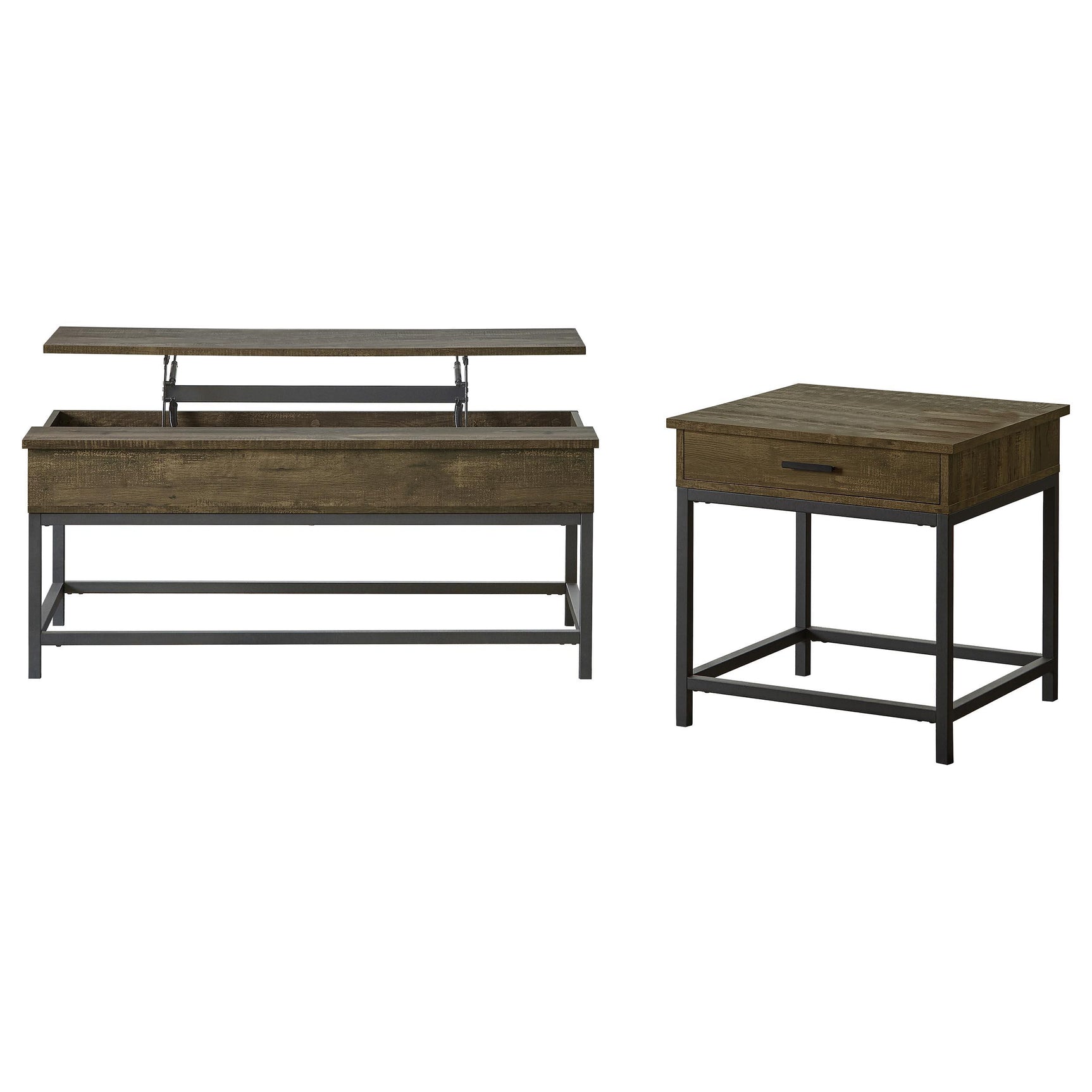 Byers lift-top coffee table showing black metal lift hardware detail