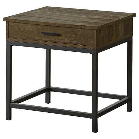 Byers brown oak end table with lower shelf side view