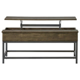 Side angle of coffee table with lift-top mechanism