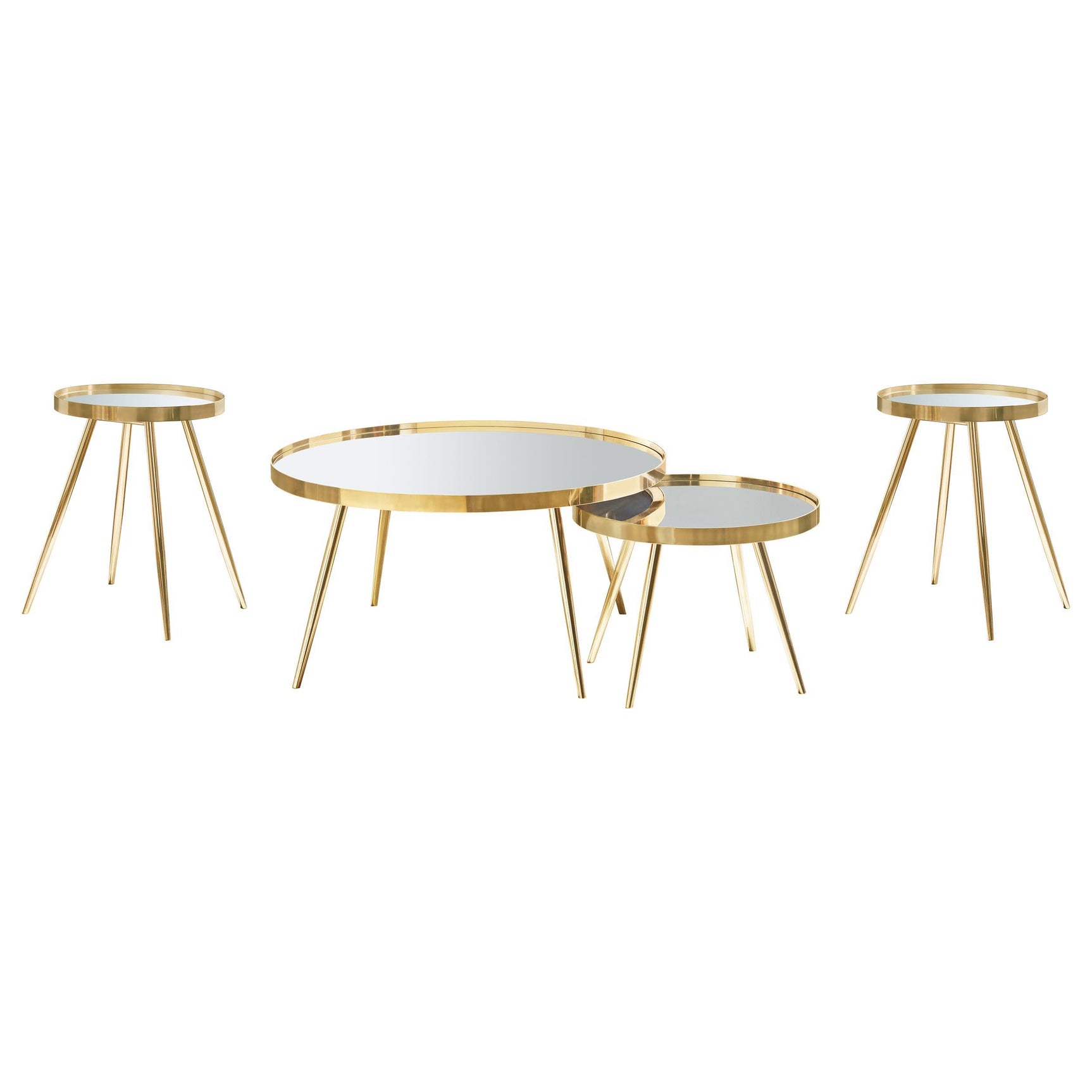 Large round coffee table with recessed mirrored top and raised edge profile