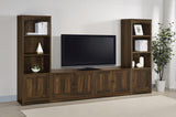 Laughlin media tower with open shelving and cabinet door