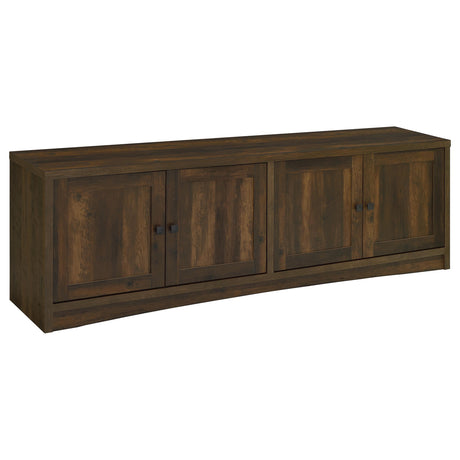Assembled Laughlin entertainment center with TV on stand