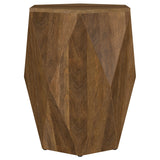 Close-up of mango wood grain on Zalika hexagonal end table
