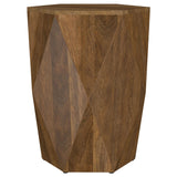 Side angle of Zalika hexagonal solid mango wood end table