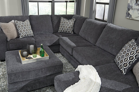 Tracling Slate Chenille Oversized Ottoman styled in living room