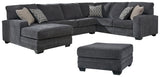 side view of Tracling Slate 3-Piece Sectional Sofa with Ottoman