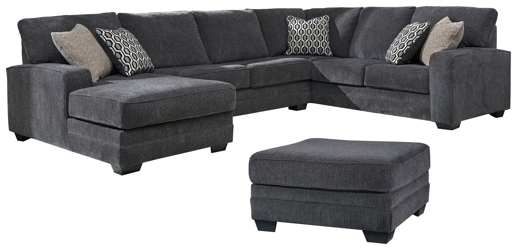 side view of Tracling Slate 3-Piece Sectional Sofa with Ottoman