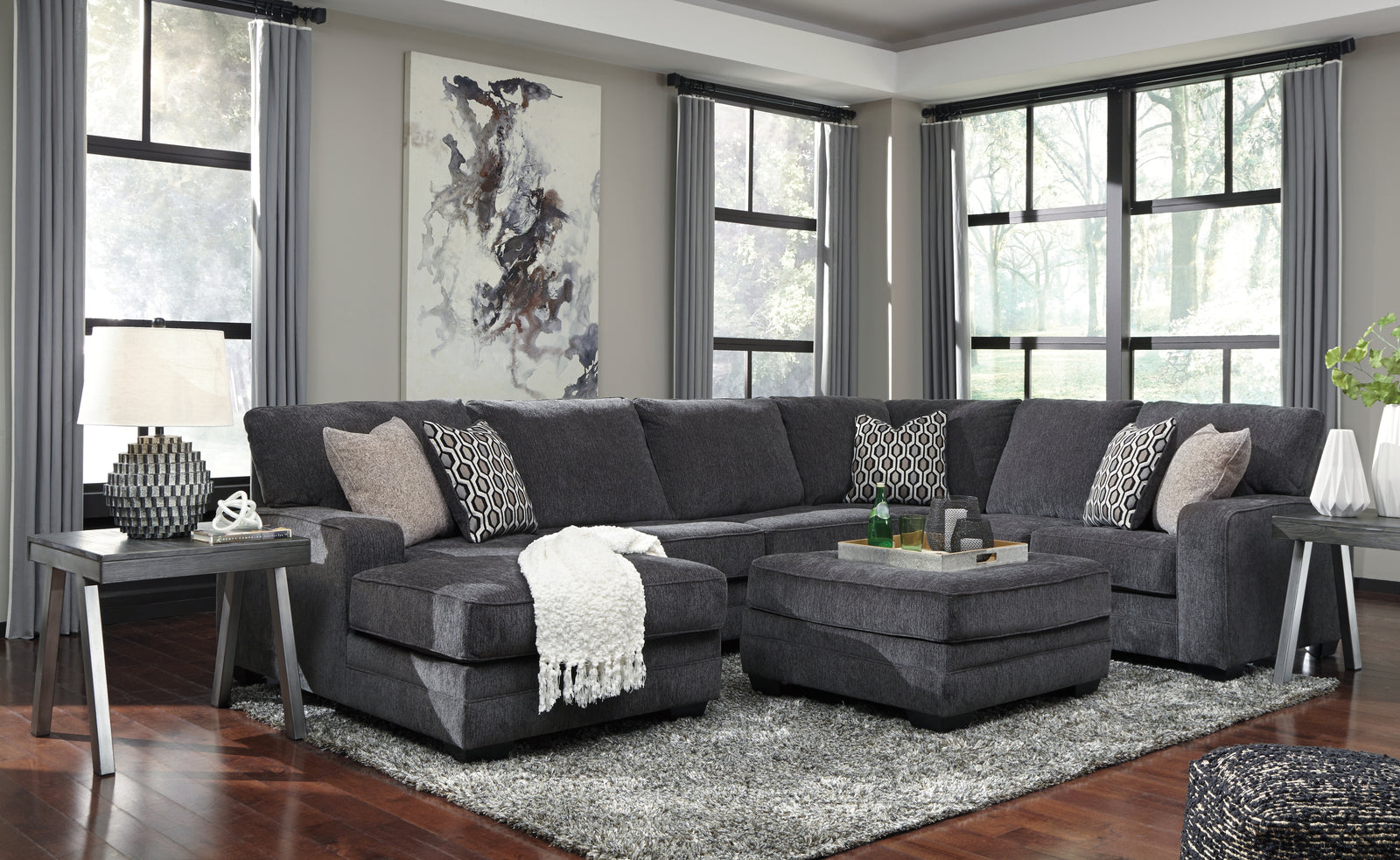 main view of Tracling Slate 3-Piece Sectional with Ottoman sectional sofa