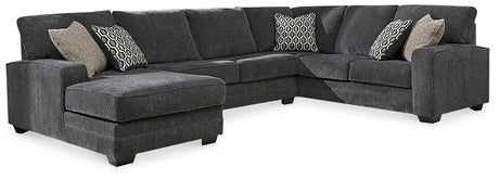 detailed upholstery view of Tracling Slate 3-Piece Sectional Sofa with Ottoman