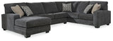 Side view of Tracling Slate chenille sectional with chaise