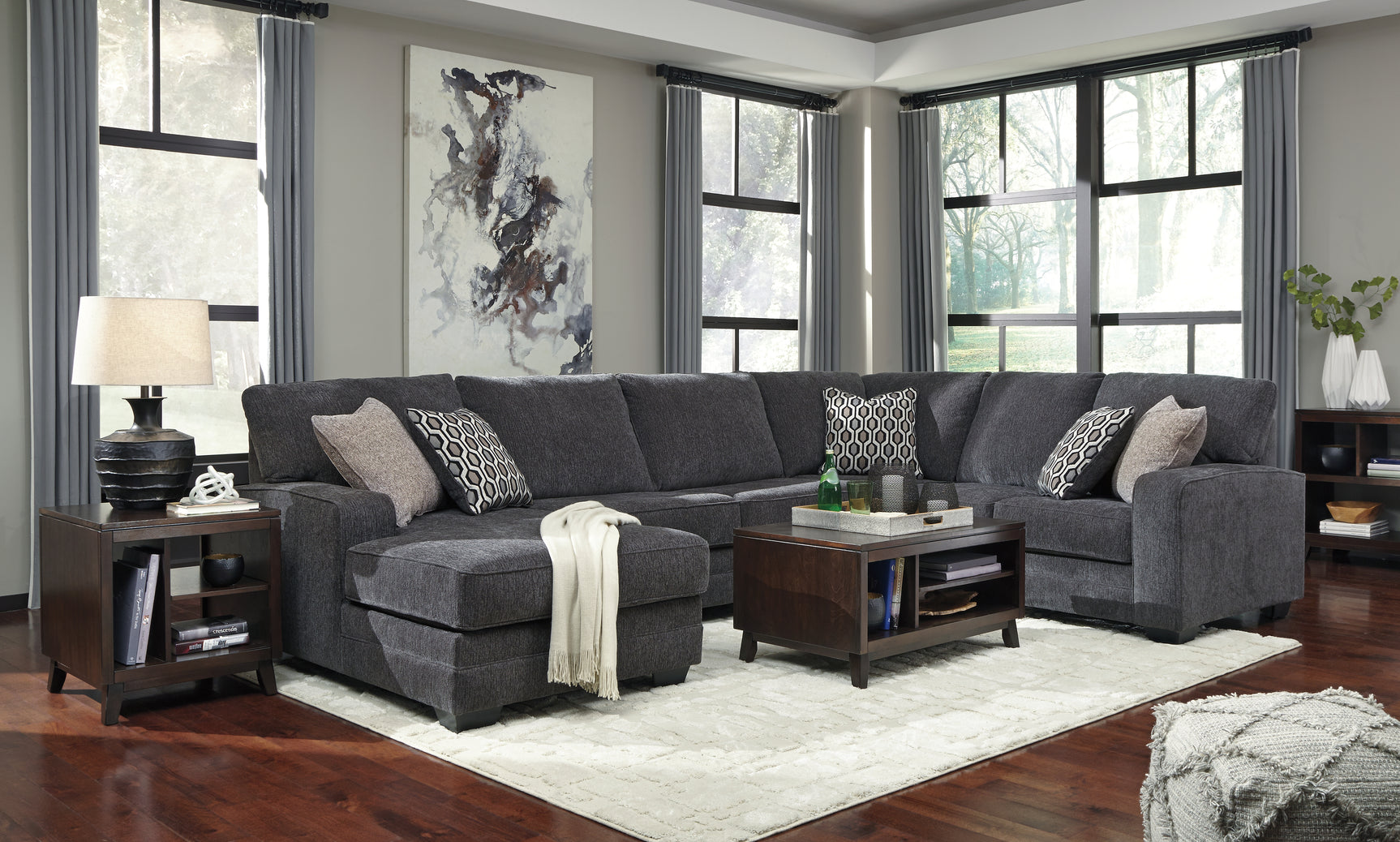 Another angle of Tracling Slate chenille sectional sofa