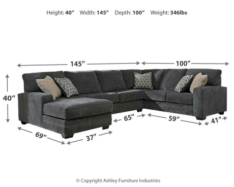 detailed fabric close-up of Tracling Slate 3-Piece Sectional Sofa with Ottoman