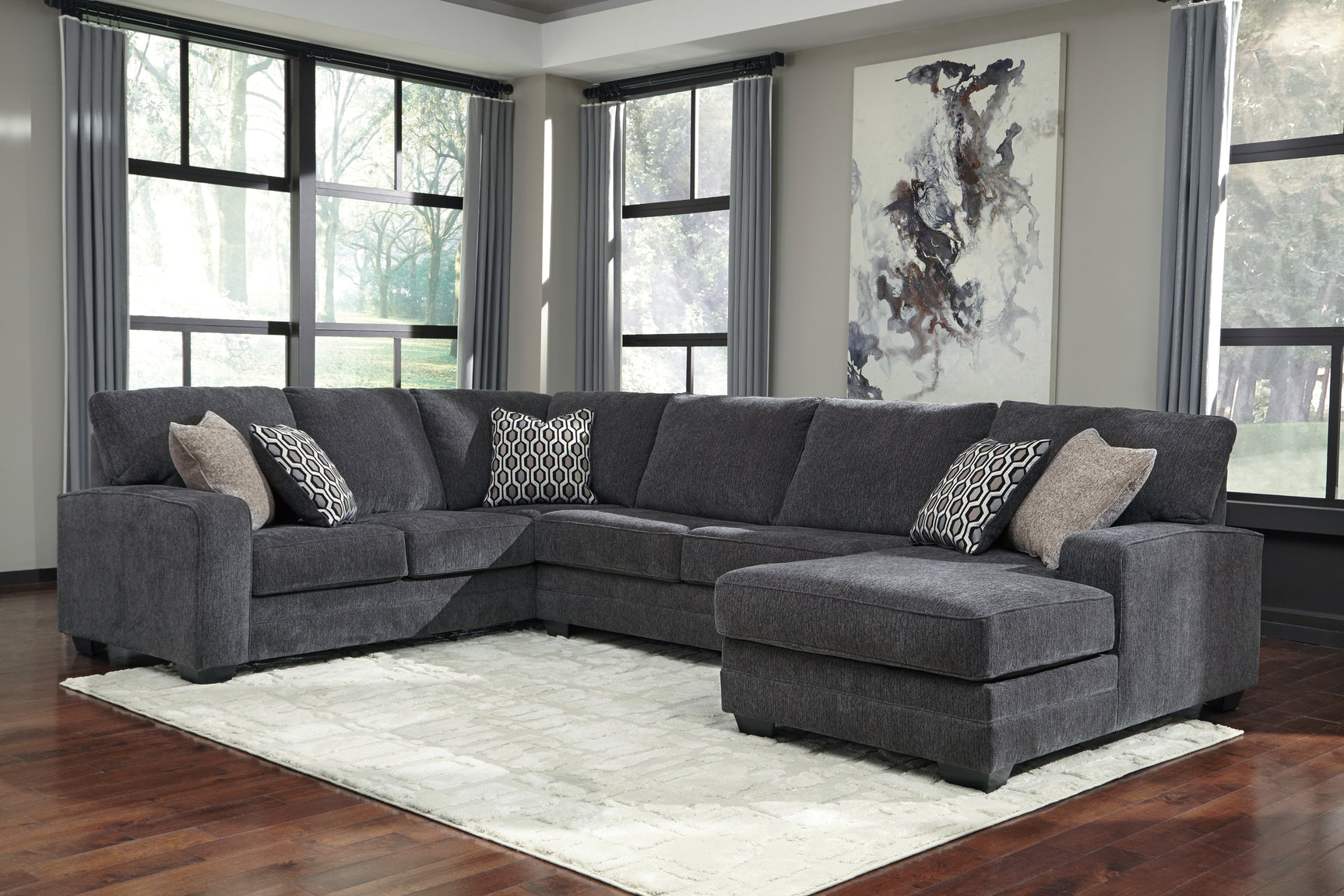 living room setup with Tracling Slate 3-Piece Sectional Sofa