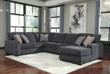 Close detail of chenille fabric texture on sectional