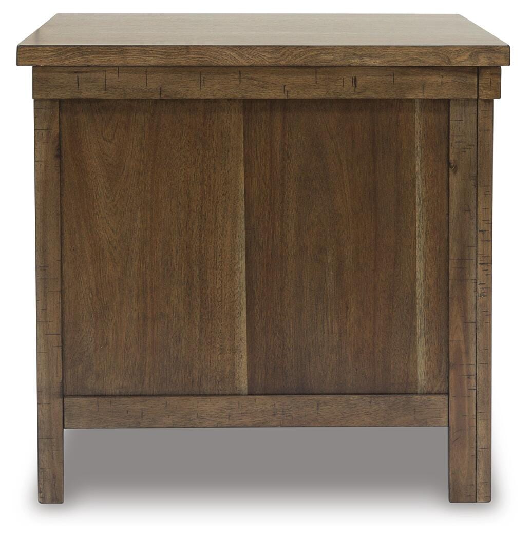 Moriville Grayish Brown Coffee Table with 1 End Table — side view