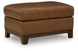 Saonara Amber Leather Ottoman head-on view