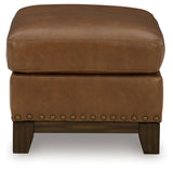 Saonara Amber Leather Ottoman detailed stitching and nailhead trim