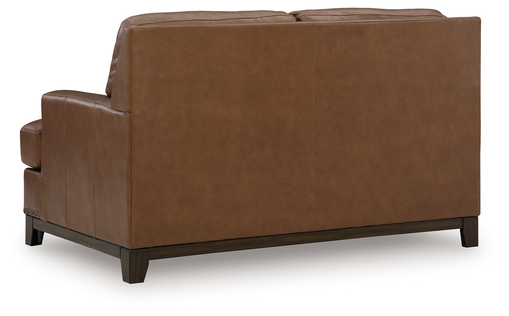 Nailhead trim and jumbo stitching detail on Saonara Loveseat