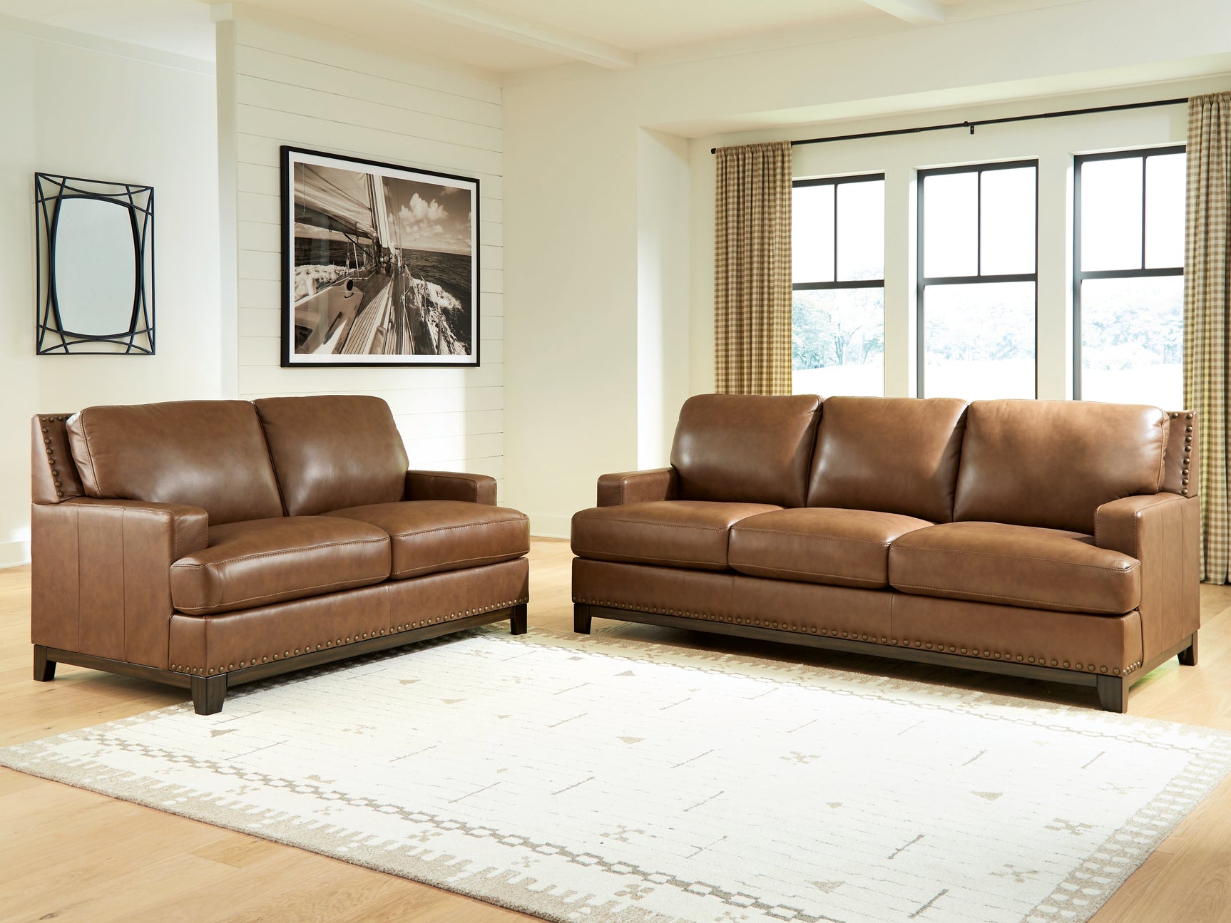 Side view of Saonara Amber Sofa and Loveseat set