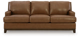 Close-up of Saonara sofa jumbo stitching and leather upholstery