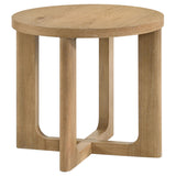 Side view of coffee table showing sculptural curved open base