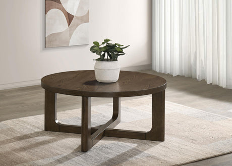 Kessler coffee table side angle showing intersecting curved open base