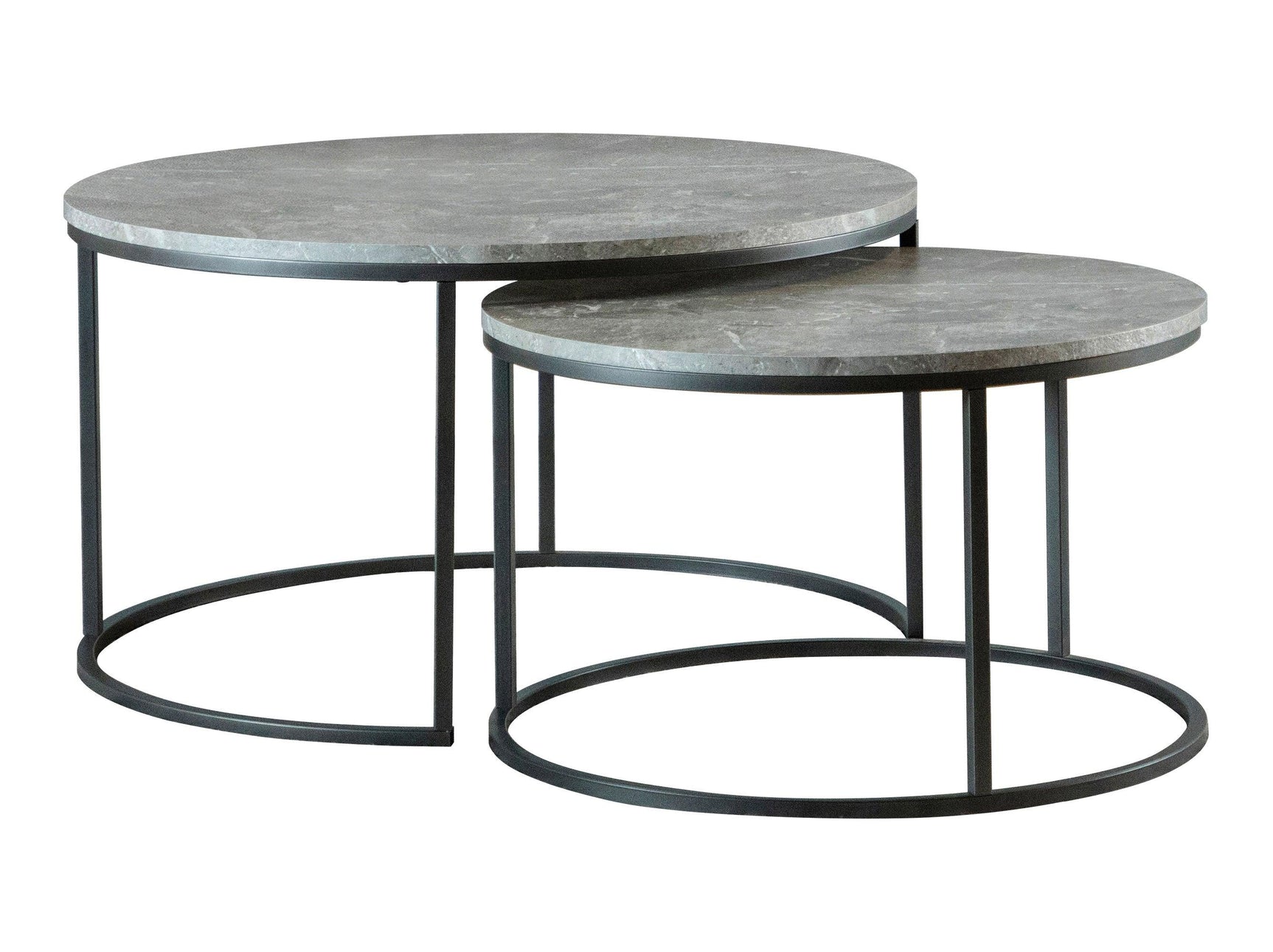 Side view of Lainey 2-piece nesting tables showing marble tops