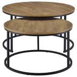 Side view of large round nesting coffee table