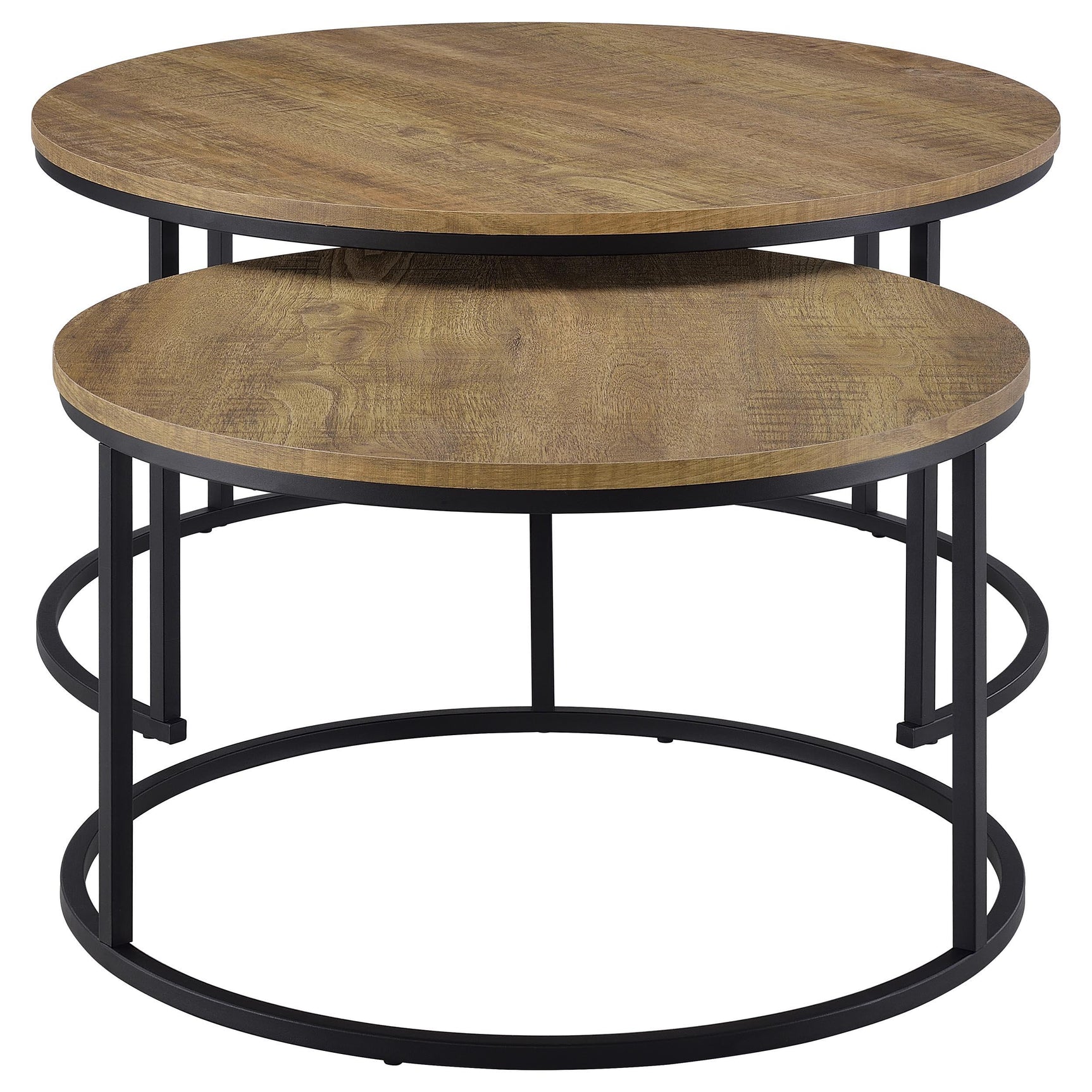 Side view of large round nesting coffee table