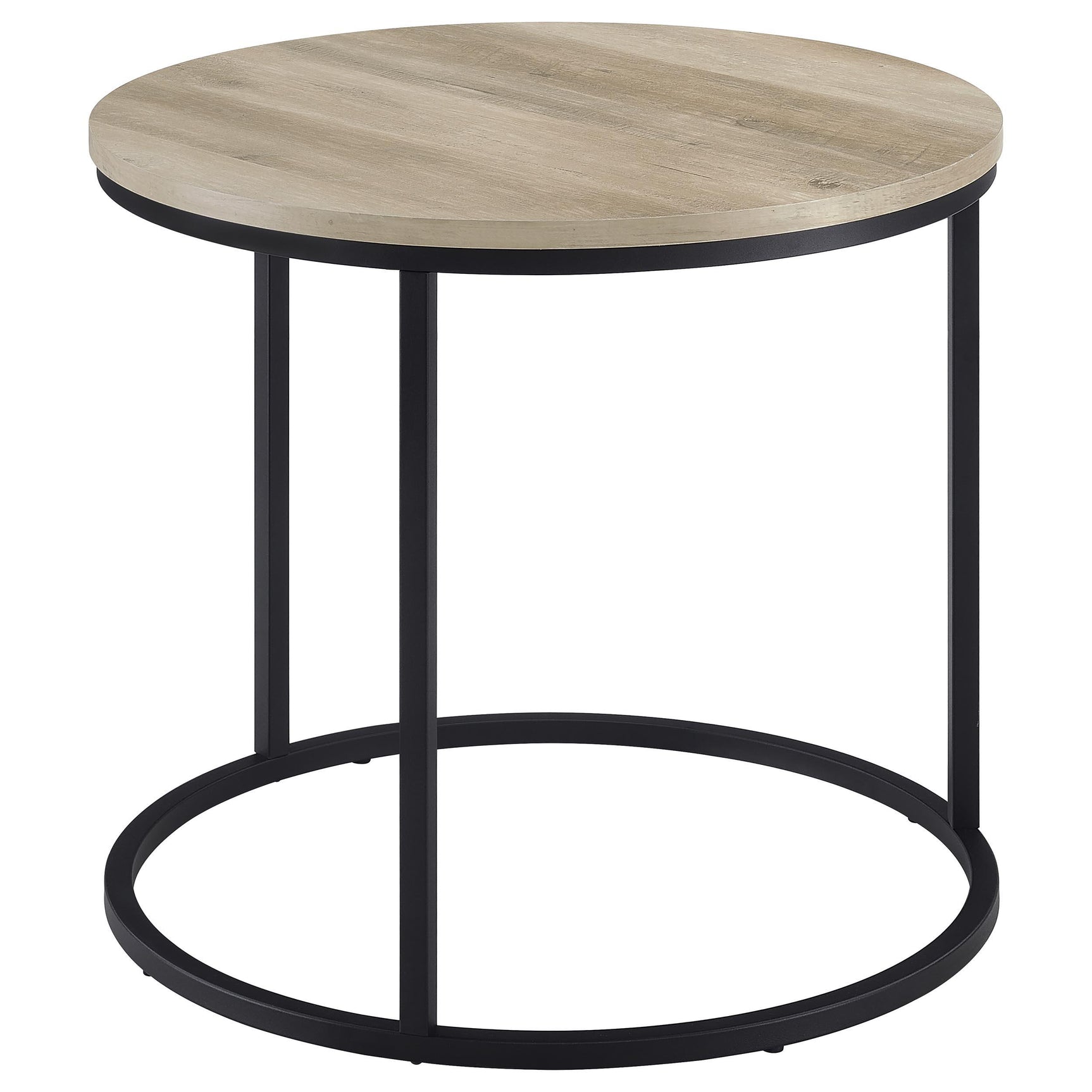 Close-up of metal base with plastic glides on table legs