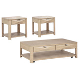 Marcelo coffee table showing faceted drawer fronts and casters