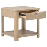 Marcelo end table with faceted drawer front and open lower shelf