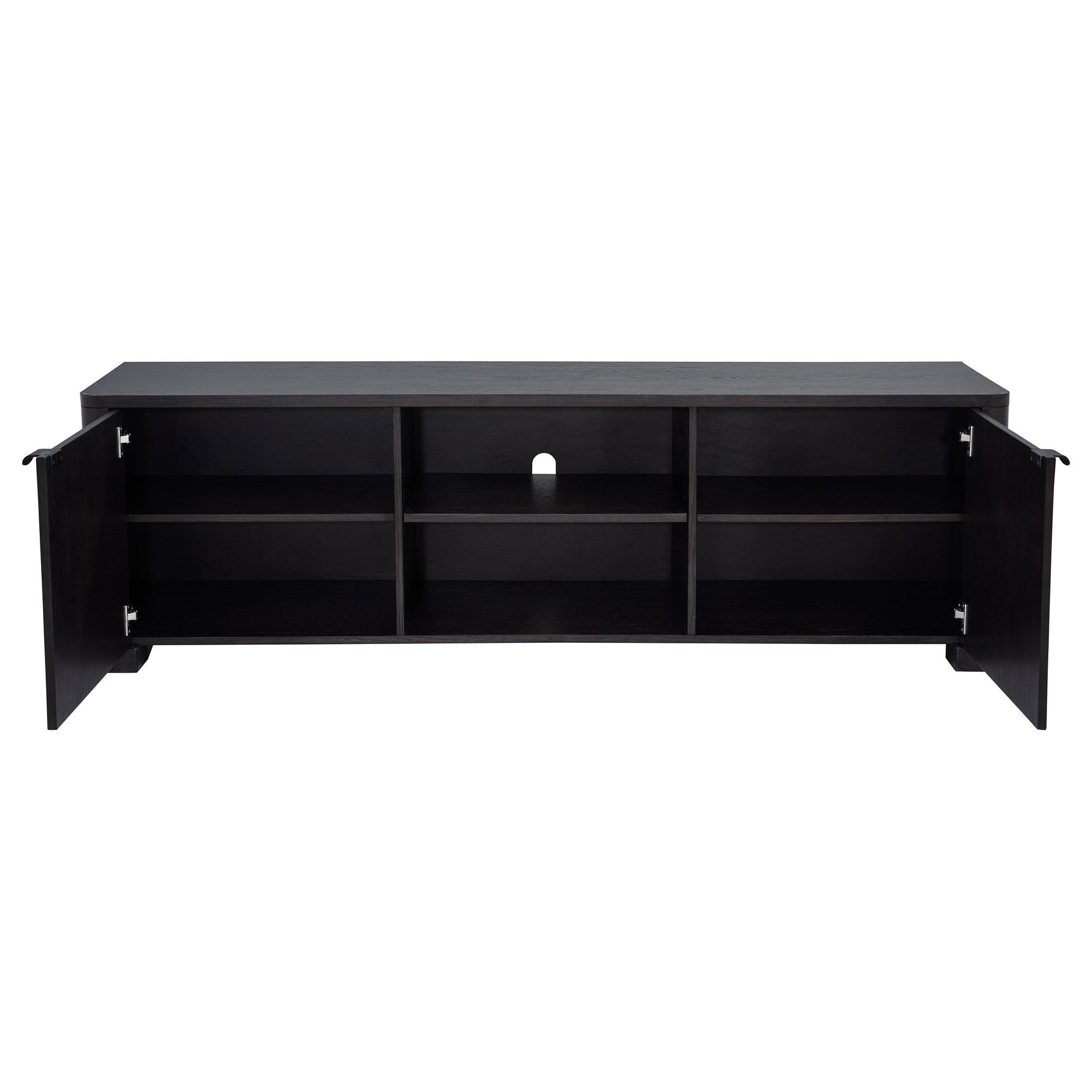 Side angle showing wire management hole of Marcelo media console