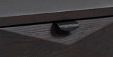 Close-up of drawer glide and oak veneer detail on Marcelo end table