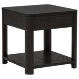 Marcelo end table showing open lower shelf