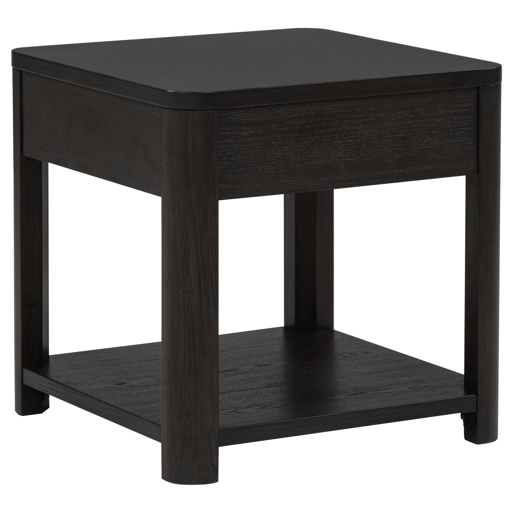 Open storage shelf under coffee table