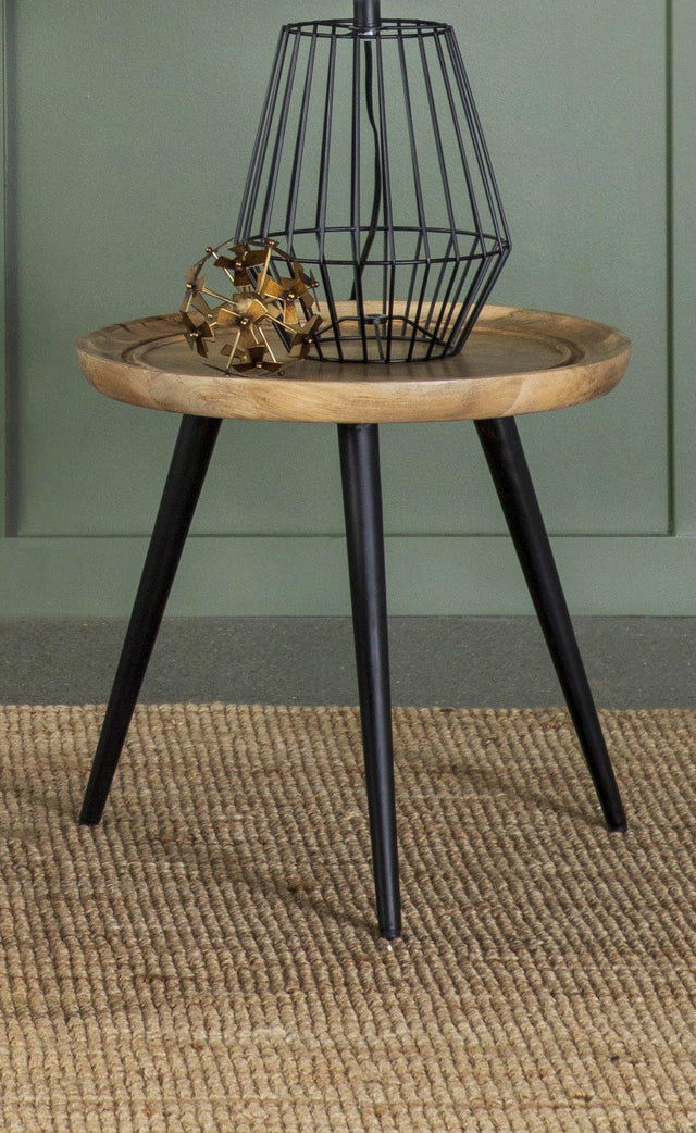 Zoe Round End Table showing round mango wood top detail
